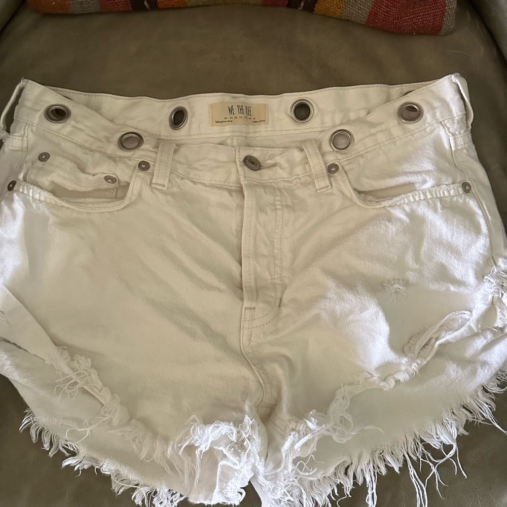 We The Free Ivory Frayed Jean Shorts